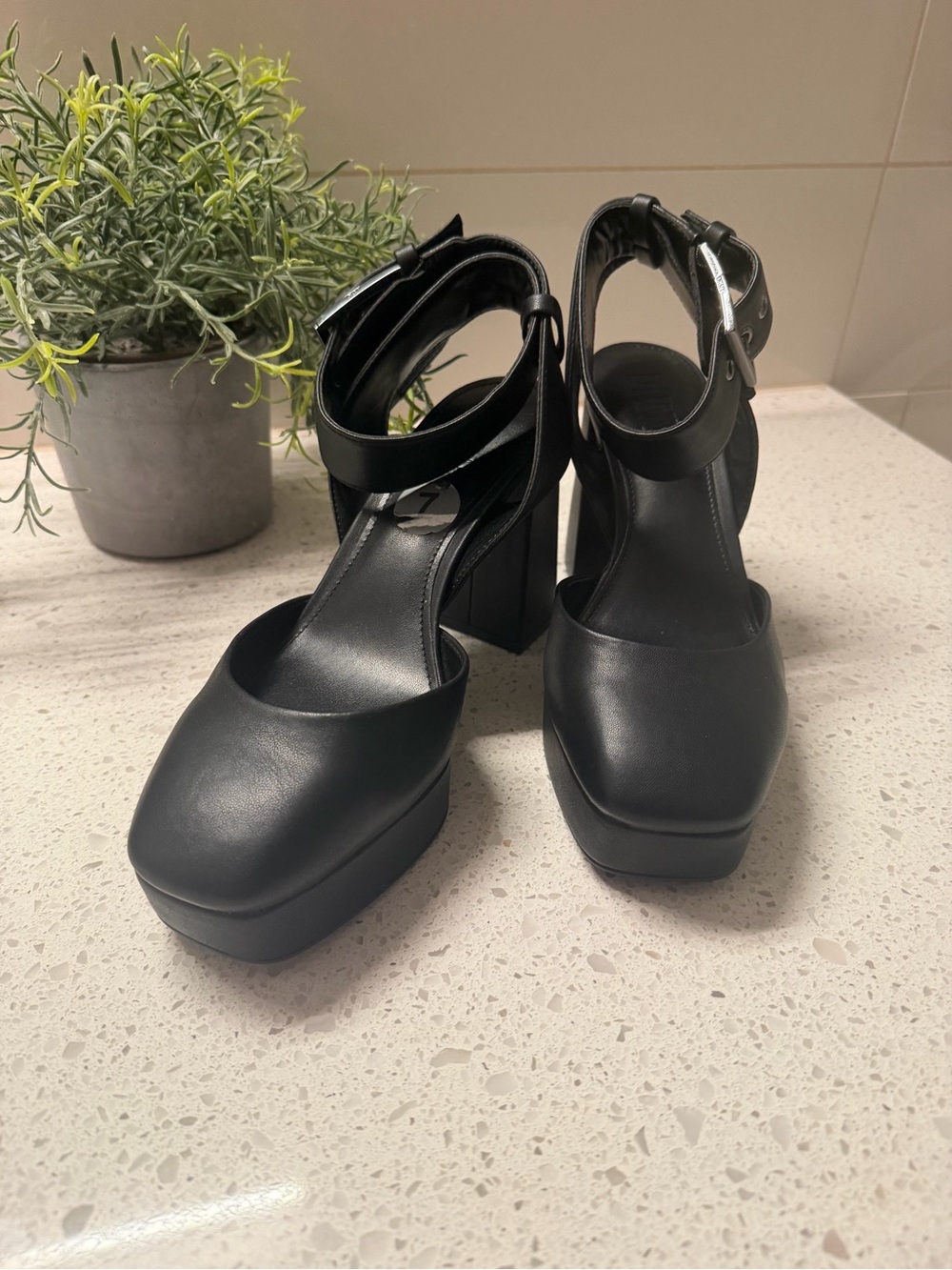 DKNY Black Platform Ankle-Strap Pumps